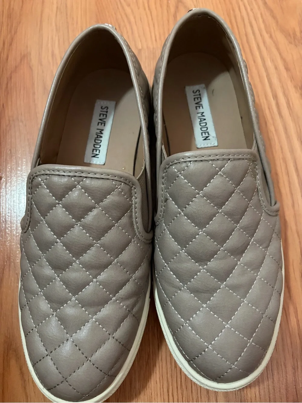 Steve Madden Quilted Slip-On Loafers — Taupe Gray